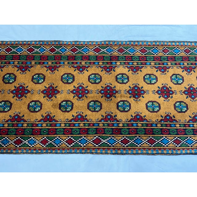 Textile Mustard Gold Mori Gul Tribal Oriental Runner Rug, 2'10" X 9'4" For Sale - Image 7 of 16