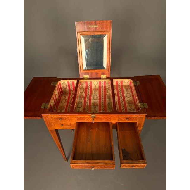 19th Century French Louis XVI Style Inlaid Mahogany Vanity With Mirror, Circa 1870 For Sale - Image 9 of 18