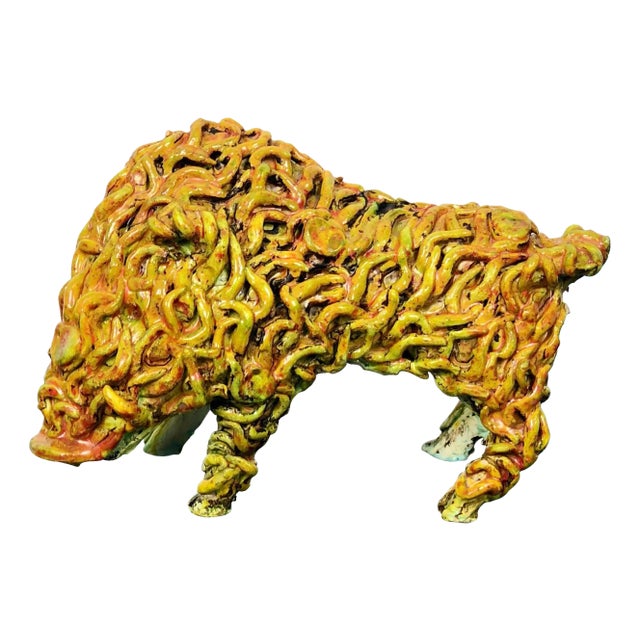 Italian Ceramic Boar Animal Sculpture by Gianluigi Mele, 1970s For Sale