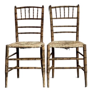 Vintage Patinated Rush Seat Charvari Chairs - A Pair For Sale