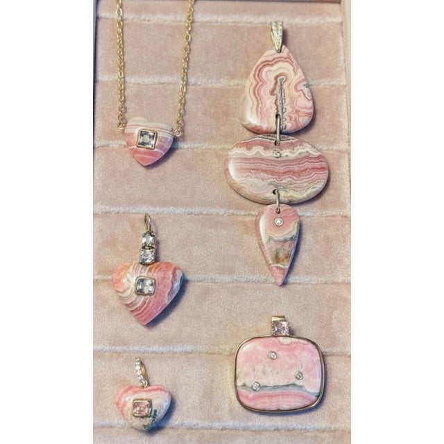 Metal Rhodochrosite Pendant With Pink Spinel, Diamonds & 14k Gold For Sale - Image 7 of 8