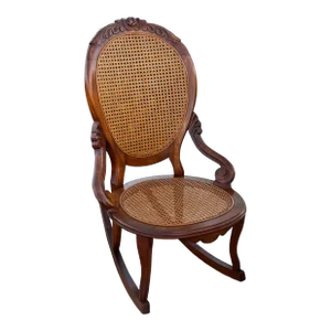 1940s Vintage Victorian Style Wood and Cane Ladies Rocking Chair