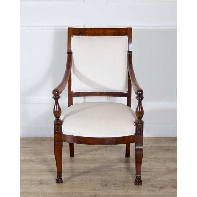 19th Century Pair of Italian Empire Armchairs in Mahogany with White Velvet Upholstery, Genoa For Sale - Image 11 of 15