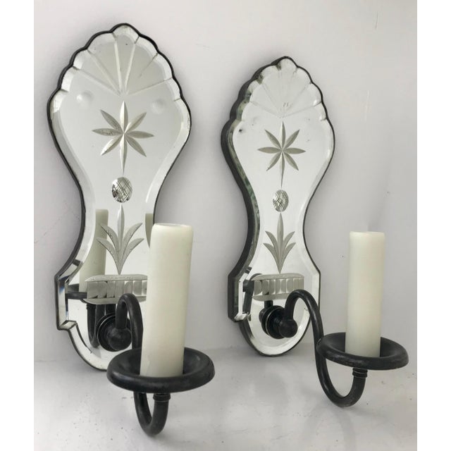 Queen Anne Pair Old English Style Mirrored Glass and Bronze Single Arm Sconces For Sale - Image 3 of 9