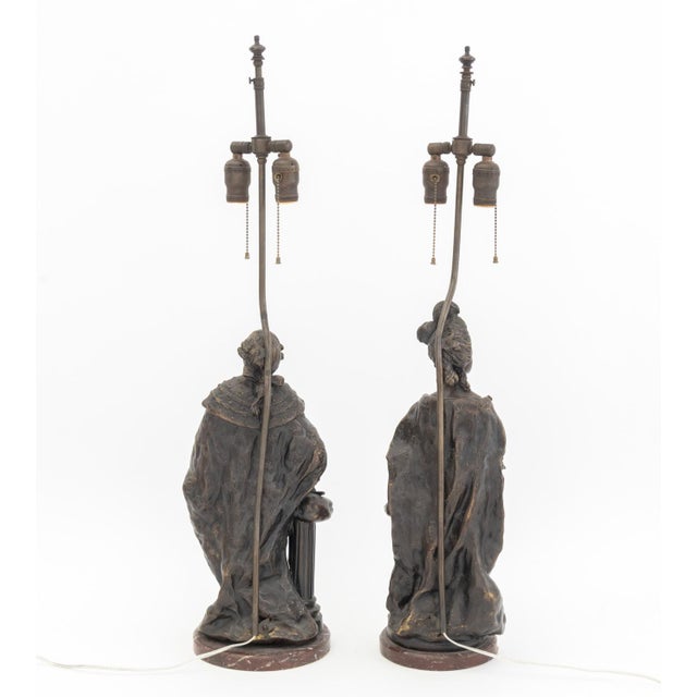 Early 20th Century After Pierre-Ettienne Campagne Bronze Lamps, Pair For Sale - Image 5 of 9