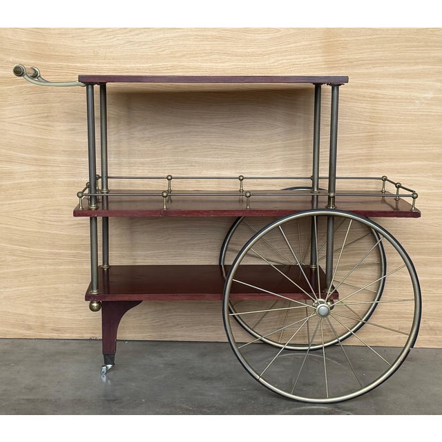 Mid-Century Mahogany Wood and Brass Italian Serving Bar Cart, 1960s. Three level For Sale - Image 16 of 18