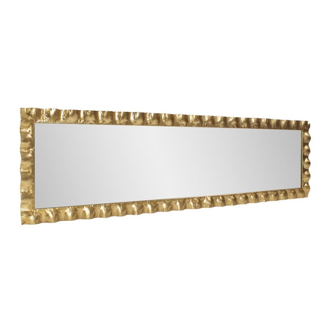 Gold La Bailadora Bright Gold Ruffled Metal Dressing Mirror For Sale - Image 8 of 11