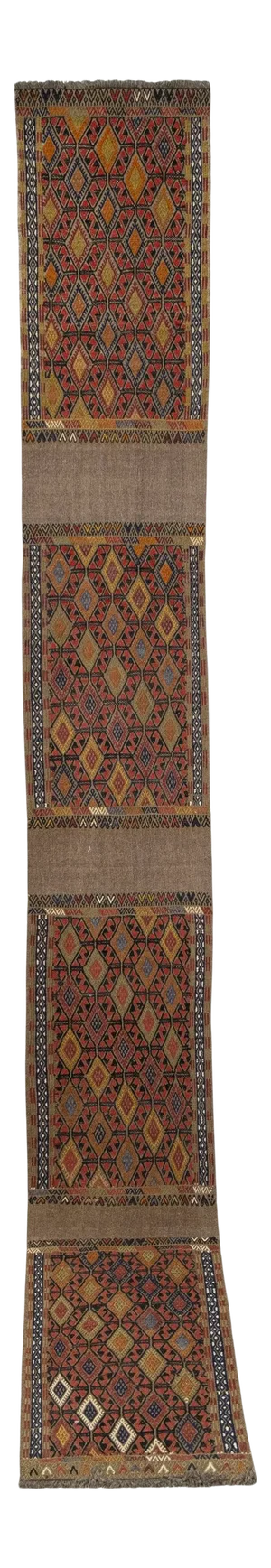 Vintage Long and Narrow Turkish Jajim Kilim Runner 1'9" X 12'12"