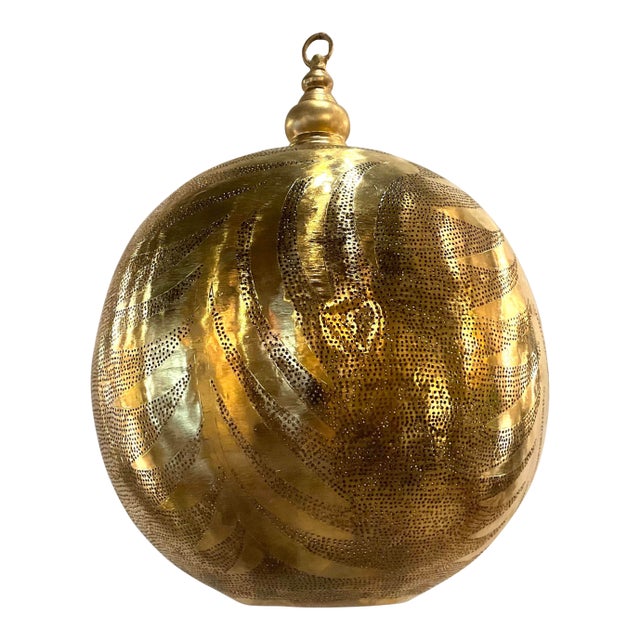 Medium Modern Brass Pierced Metal Pendant Light For Sale