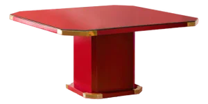 Red Lacquered Hexagonal Dining Table with Brass Details and Molato Crystal Shelf, Italy, 1980s