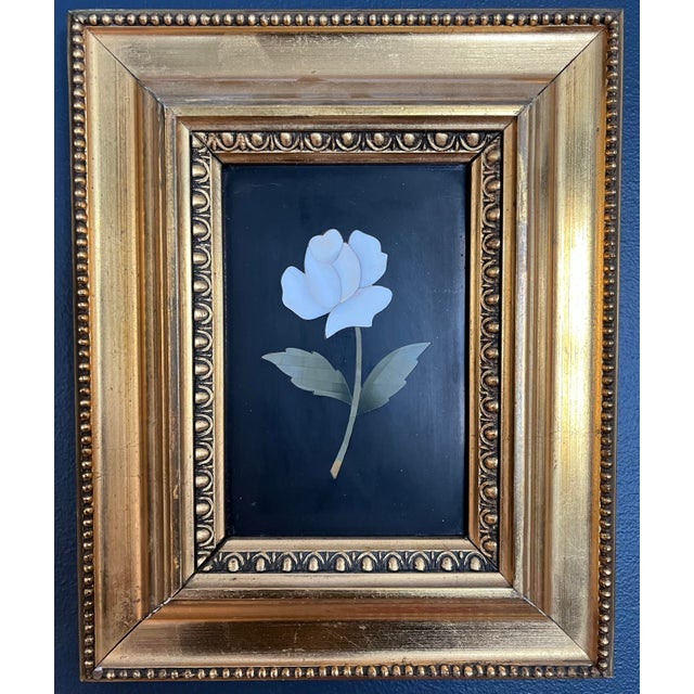 A vintage, mid 20th century Italian pietra dura hard stone picturesque flower in a gilt frame. This incredibly beautiful...