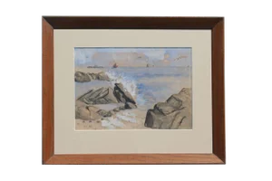 Vintage Watercolor of Coastal Seascape