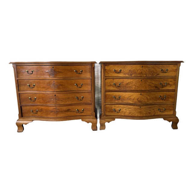 Pair of Vintage Hathaway’s Mahogany Serpentine Front Chest of Drawers With White Marble Top For Sale