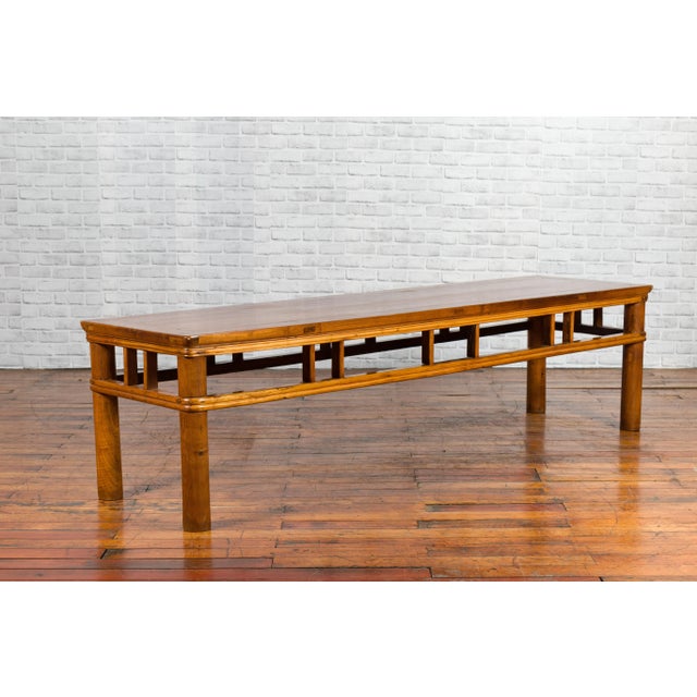 Chinese Late Qing Dynasty Low Table with Pierced Apron and Pillar Strut Motifs For Sale - Image 9 of 13