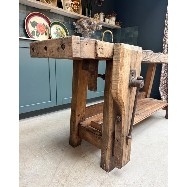 Large Antique Carpenter's Workbench in Oak, 1920s For Sale - Image 4 of 17