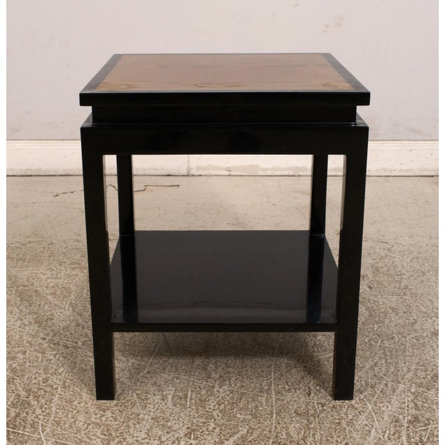 1990s Modern Design Black Lacquer Occasional Table W. Red Oak Top For Sale - Image 5 of 11