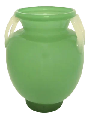 Green Jade and Alabaster Glass Vase Shaped Handles