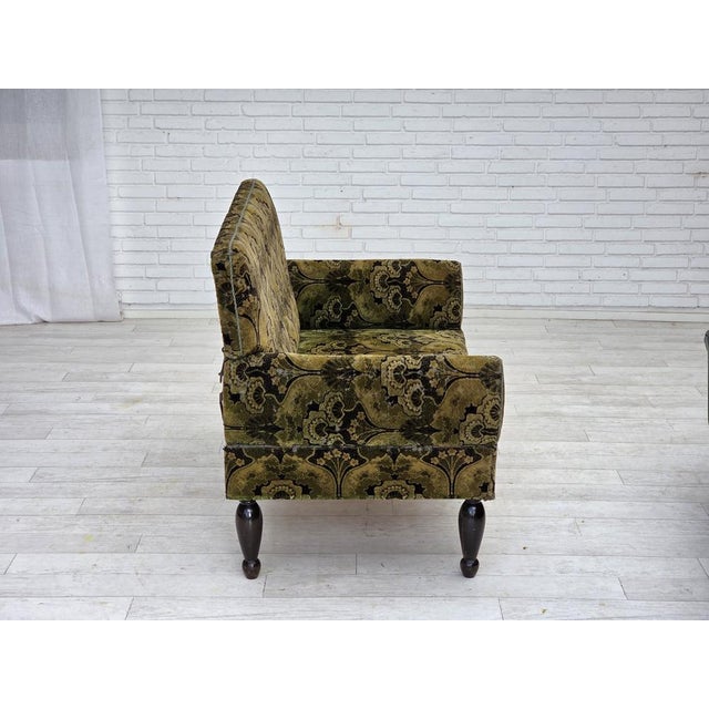 Vintage Danish Two-Seater Drop Arm Sofa in Green Furniture Velour, 1930s For Sale - Image 12 of 18