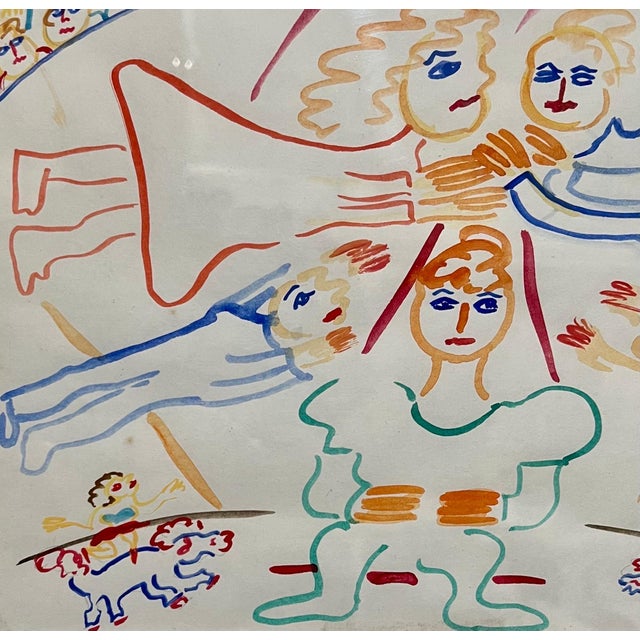 Malcah Zeldis, Malcah Zeldis Folk Art Gouache Painting Outsider Circus Trapeze Artist Acrobats, 1982 For Sale - Image 4 of 7