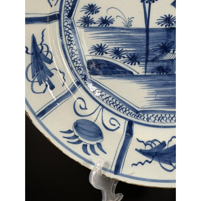 18th Century Blue and White Faience Charger in the style of Delft Kraak, Netherlands For Sale - Image 6 of 13