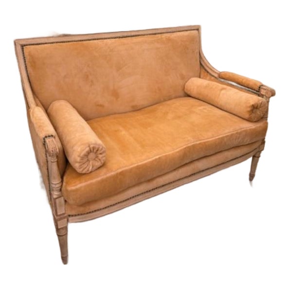 1980s Louis XVI Settee in a Butter Soft Faux Fur For Sale