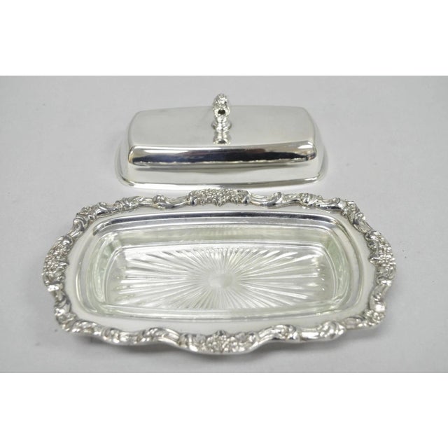 Vintage Lancaster Rose Poole Silver Plated Covered Butter Dish W/ Glass Liner For Sale In Philadelphia - Image 6 of 11