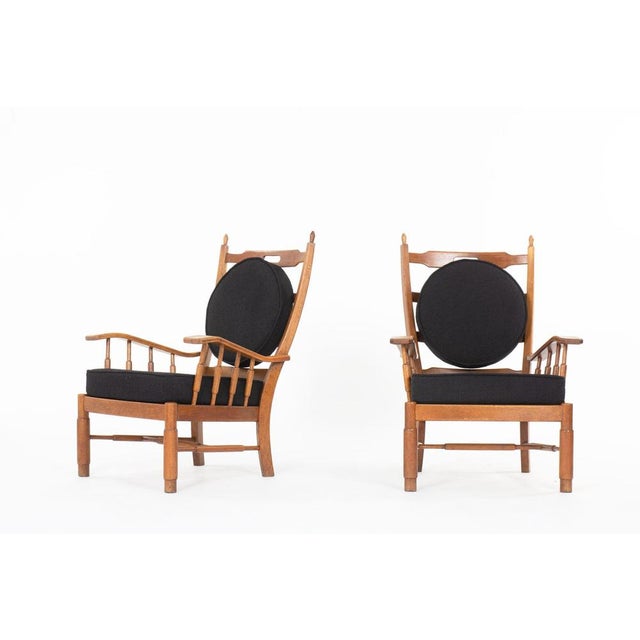 Set of Vintage Armchairs in Oak and Terry Fabric, 1950 For Sale - Image 14 of 14