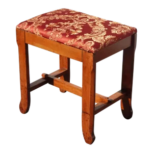 Vintage French Style Bench Stool W Red Floral Fabric