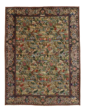 Antique Persian Tabriz Village Pictorial Rug - 11'02 X 14'07
