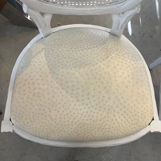 Art Nouveau Faux Bois Twig Branch Chairs (Pair) - Mid 20th Century Carved Art Nouveau Chairs With Faux Ostrich Upholstery & Cane Back For Sale - Image 3 of 11