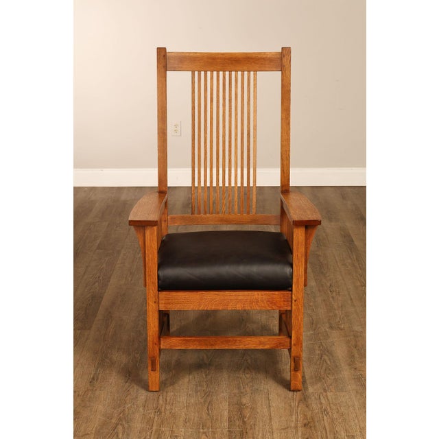 Brown Stickley Mission Collection Set of Eight Oak Spindle Dining Chairs For Sale - Image 8 of 18