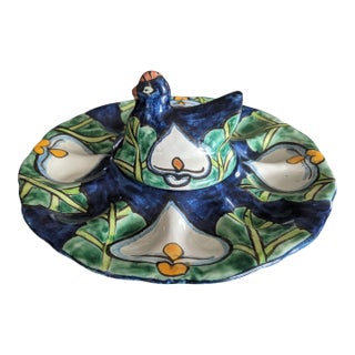 Vintage Mexican Pottery Rooster Deviled Egg Serving Dish For Sale