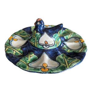 Vintage Mexican Pottery Rooster Deviled Egg Serving Dish