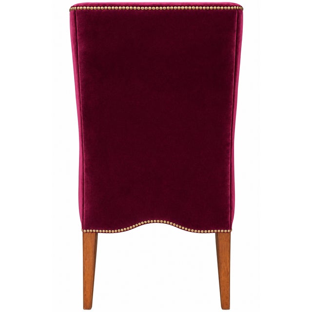 Late 20th Century Custom Velvet High-Back Armchairs With Greek Key Nailhead Trim — Pair For Sale - Image 5 of 8