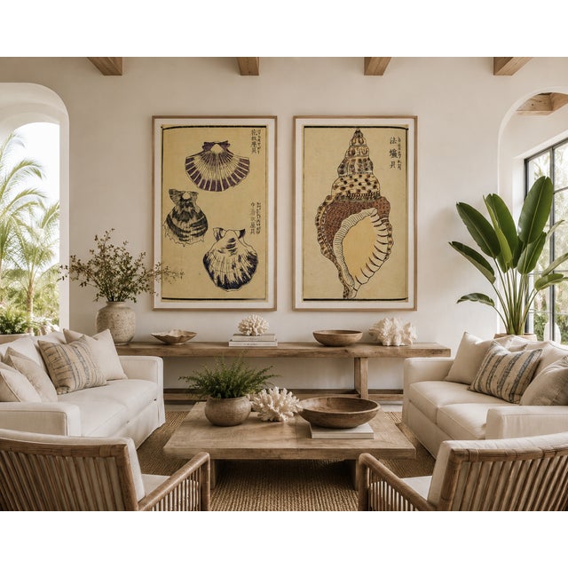 Vintage Japanese Seashell Studies Diptych, Woodblock Print Reproduction Set, 24" X 36" For Sale - Image 9 of 10