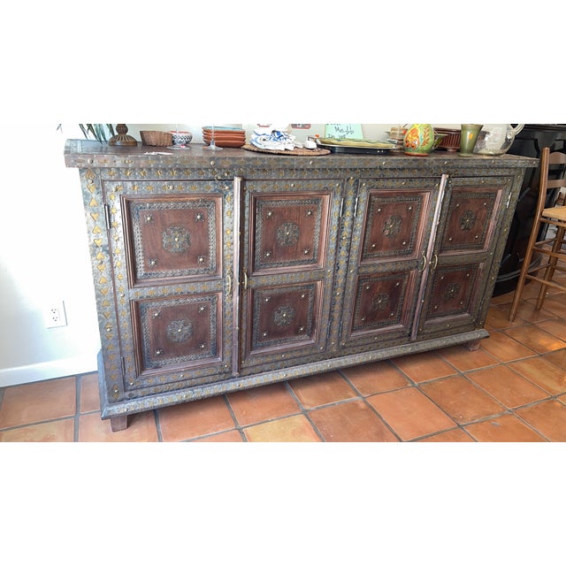 Mid-Century Modern Hardwood Buffet/Sideboard With Hammered Brass For Sale - Image 12 of 12