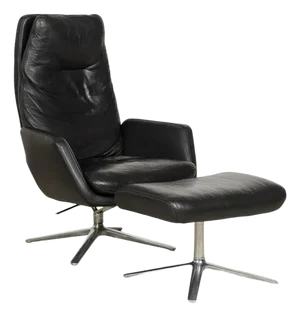 Set of Cordia Leather Armchairs in Black with Ottoman from Cor