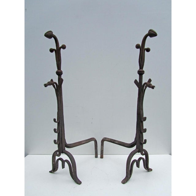 Antique Hand Forged Iron Dragon Gothic Andirons, 1700s, Set of 2 For Sale - Image 14 of 14