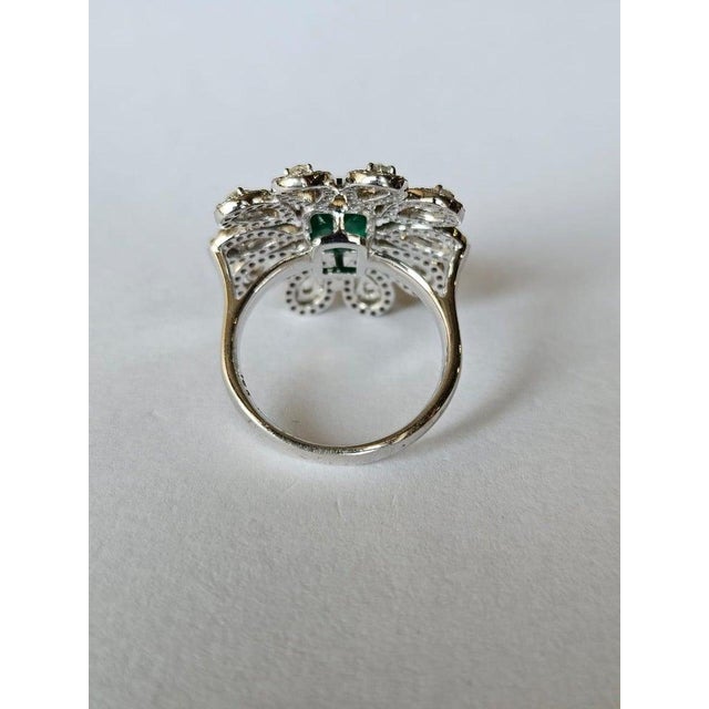 Metal Set in 18k Gold, 2.48 Carats, Natural Zambian Emerald & Rose Cut Diamonds Ring, Size 6.5 For Sale - Image 7 of 9