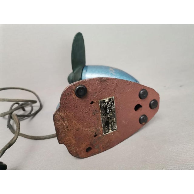 Art Deco Style Blue Metallic Iron Electric Air Fan, 1959 For Sale - Image 12 of 15