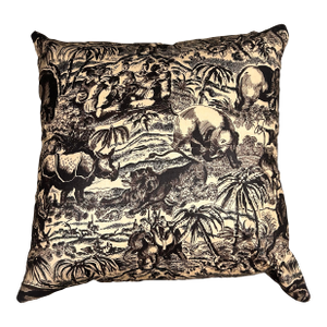 Rose Cumming “Hunt of the Raj” Toile Pillow in Sepia and Cream