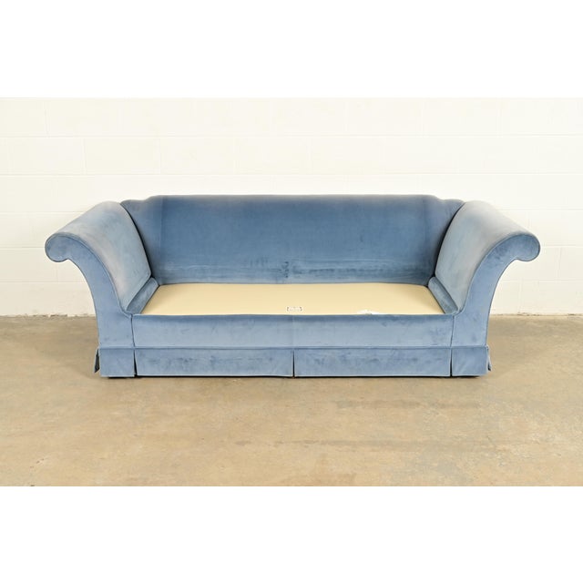Textile Baker Furniture Blue Velvet Upholstered Roll Arm Sofa For Sale - Image 7 of 13