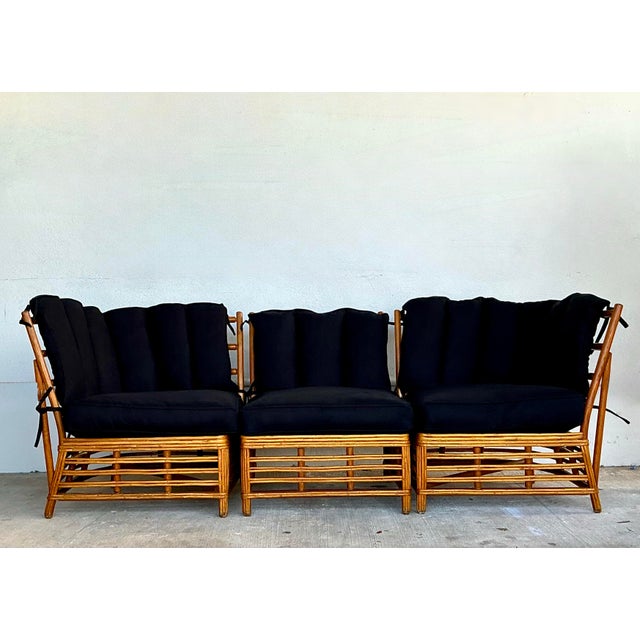 Late 20th Century Vintage Coastal Stick Rattan 3 Seat Sofa For Sale - Image 5 of 12