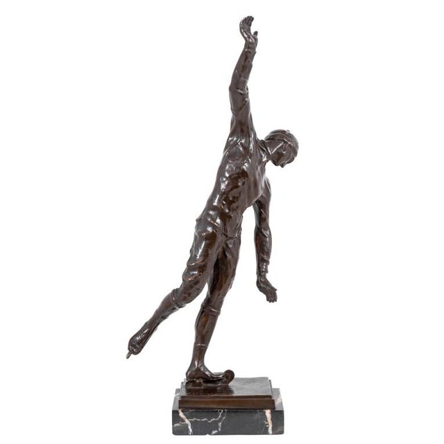 Leo Berger (Swiss, 1885-1973) "Skater" Patinated Bronze Sculpture, early 20th century, possibly depicting the Swedish ice...