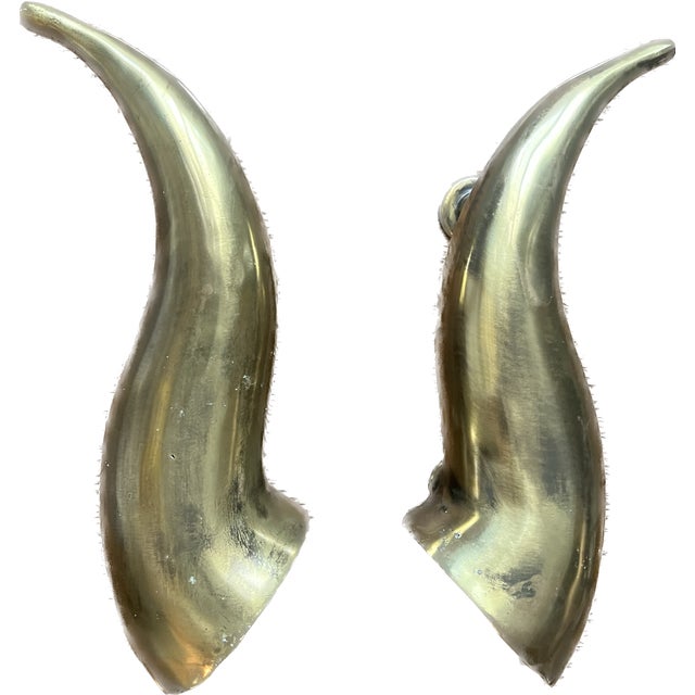Pair of Contemporary Custom Brass Horn Hardware Doorknob Pulls For Sale - Image 10 of 10