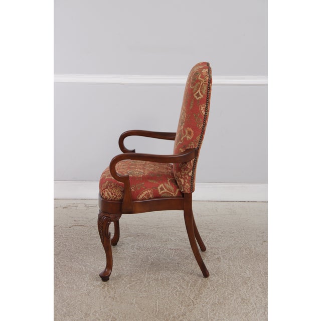 1990s Pair of Henredon Mahogany Tapestry Upholstered Open Armchairs For Sale - Image 5 of 17