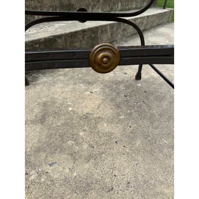 Vintage Italian Wrought Iron, Brass & Leather Curule Chair For Sale In Greensboro - Image 6 of 11