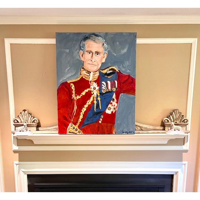 "King Charles III" Original Expressionist Portrait Acrylic Painting by Sandy Welch For Sale - Image 4 of 4