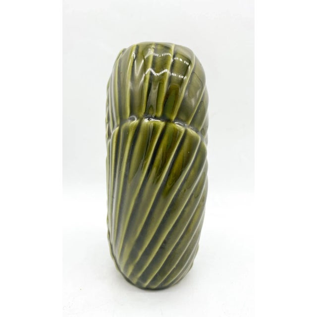 Vintage Boho Chic Green Ceramic Leaf Vase For Sale In Houston - Image 6 of 9