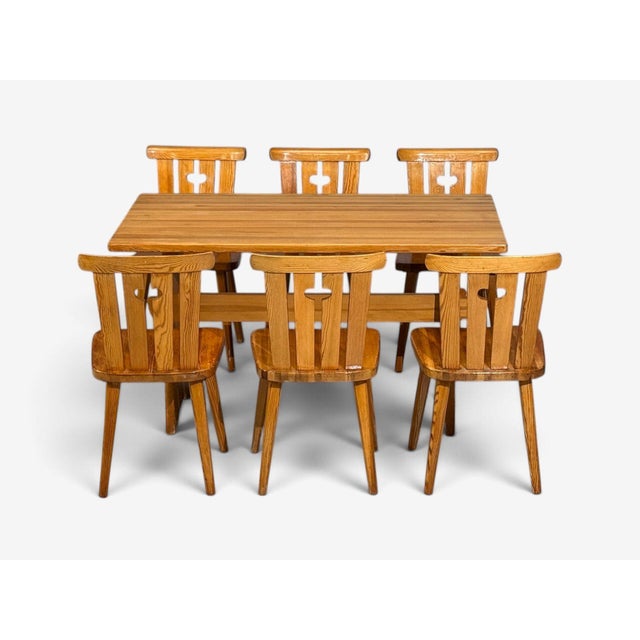 Mid-Century Modern Göran Malmvall, Dining Table and Six Chairs, Pine, Sweden, 1970s For Sale - Image 3 of 13